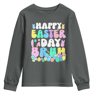 Bruh Easter Youth Sweatshirt Teens Boys Kids Cute Bunny Eggs TS10 Dark Heather Print Your Wear