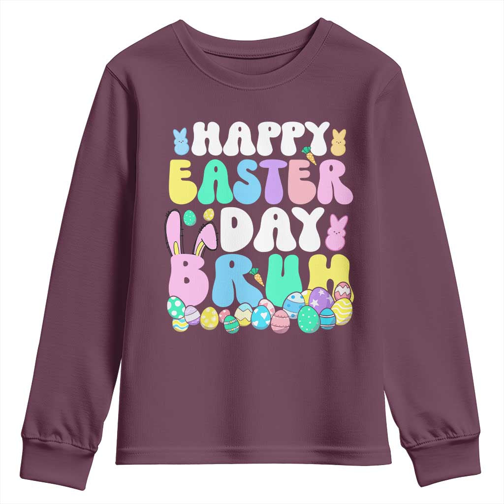 Bruh Easter Youth Sweatshirt Teens Boys Kids Cute Bunny Eggs TS10 Maroon Print Your Wear