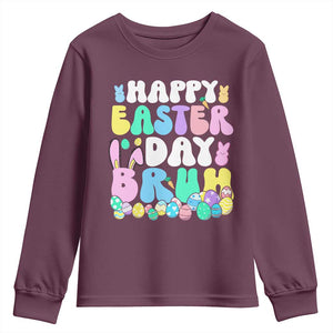 Bruh Easter Youth Sweatshirt Teens Boys Kids Cute Bunny Eggs TS10 Maroon Print Your Wear