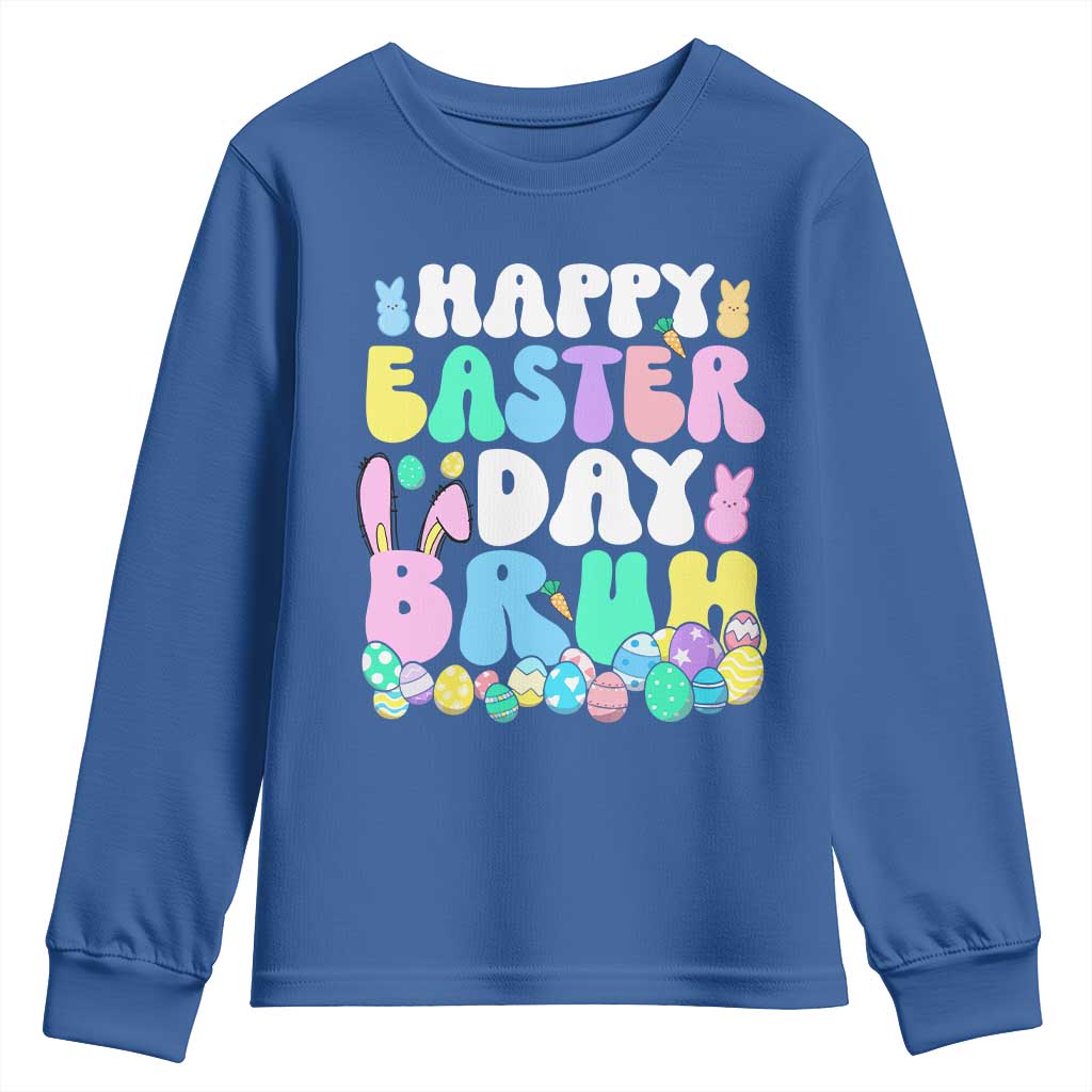 Bruh Easter Youth Sweatshirt Teens Boys Kids Cute Bunny Eggs TS10 Royal Blue Print Your Wear