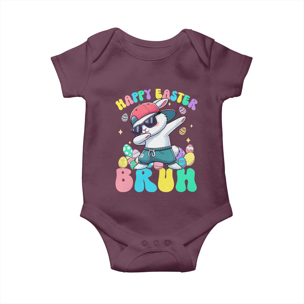Bruh Easter Baby Onesie Funny Bunny Dab Rabbit Dance TS10 Maroon Print Your Wear