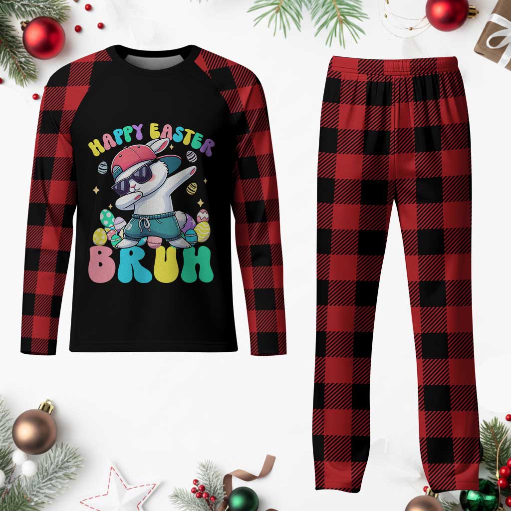 Bruh Easter Plaid Pajama Set Funny Bunny Dab Rabbit Dance TS10 Buffalo Plaid Print Your Wear