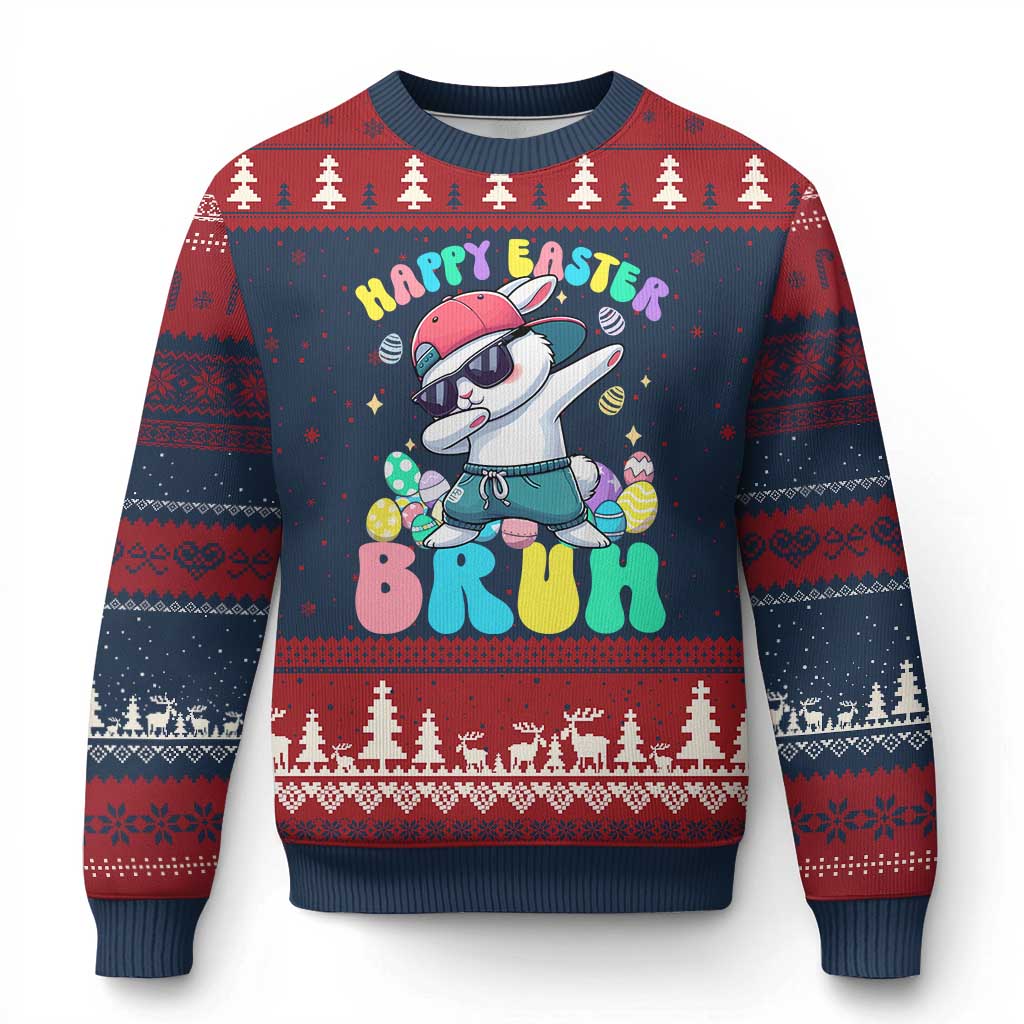 Bruh Easter Ugly Christmas Sweater Funny Bunny Dab Rabbit Dance TS10 Navy Red Print Your Wear
