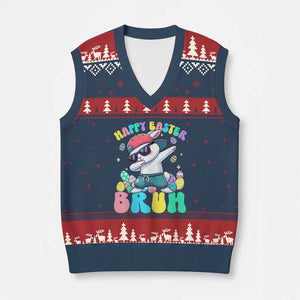 Bruh Easter V-Neck Knit Sweater Vest Funny Bunny Dab Rabbit Dance TS10 Navy Red Print Your Wear
