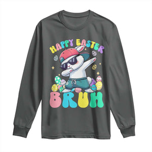 Bruh Easter Long Sleeve Shirt Funny Bunny Dab Rabbit Dance TS10 Dark Heather Print Your Wear