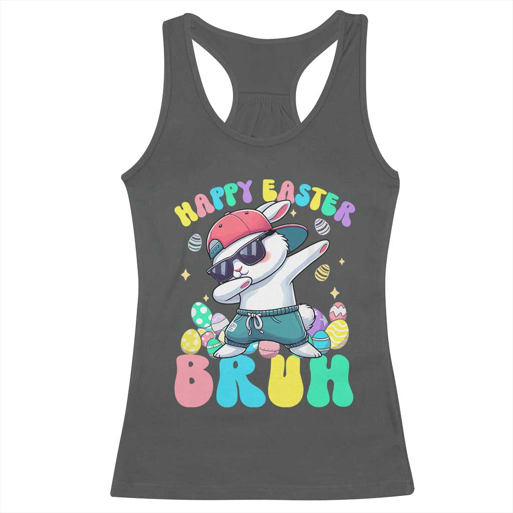 Bruh Easter Racerback Tank Top Funny Bunny Dab Rabbit Dance TS10 Dark Heather Print Your Wear