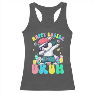 Bruh Easter Racerback Tank Top Funny Bunny Dab Rabbit Dance TS10 Dark Heather Print Your Wear