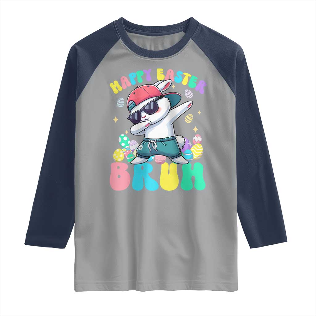 Bruh Easter Raglan Shirt Funny Bunny Dab Rabbit Dance TS10 Sport Gray Navy Print Your Wear