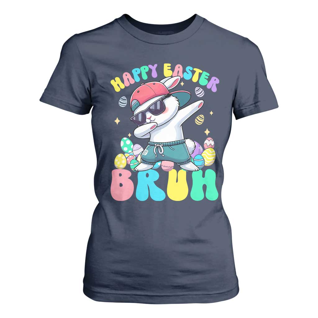 Bruh Easter T Shirt For Women Funny Bunny Dab Rabbit Dance TS10 Navy Print Your Wear