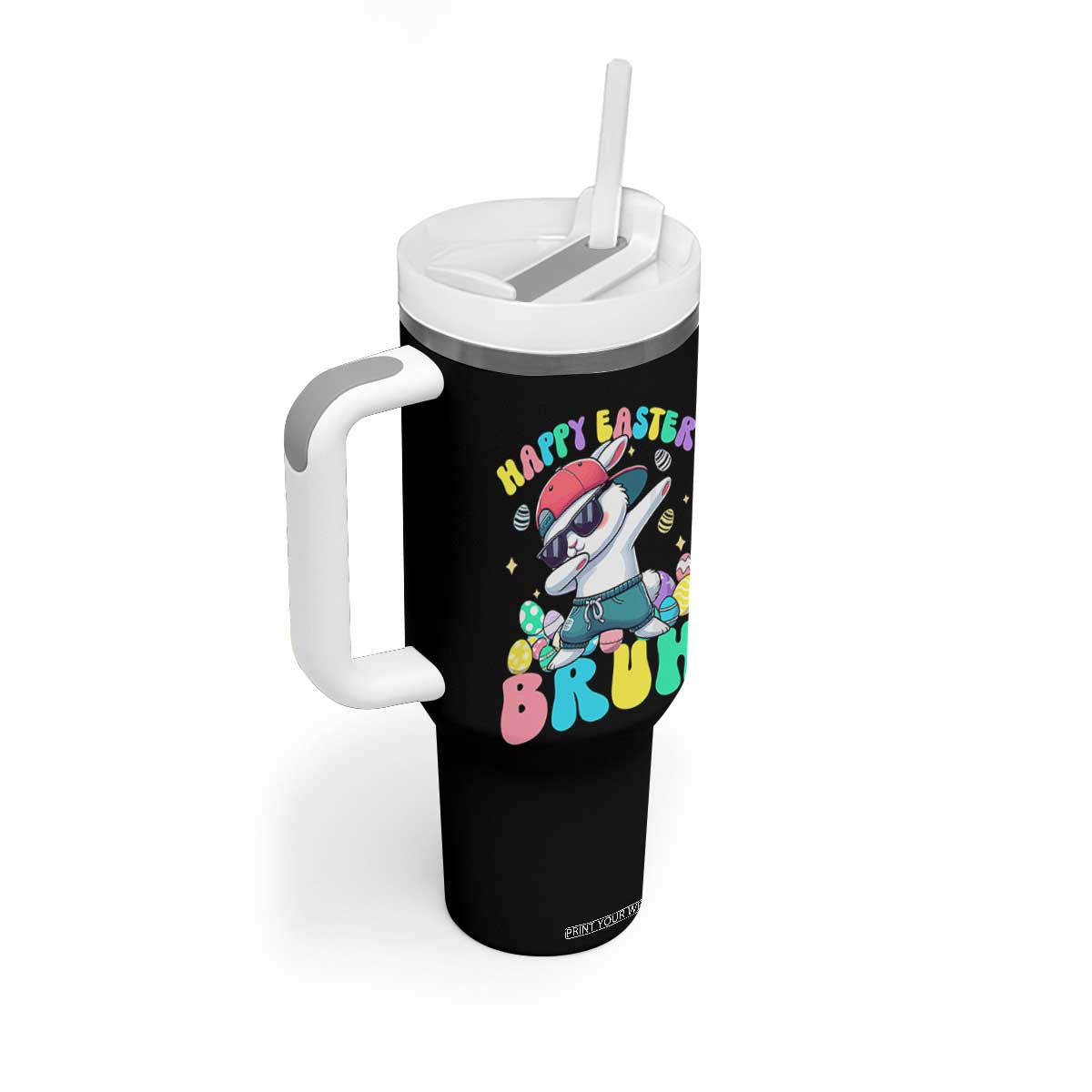 Bruh Easter Tumbler With Handle Funny Bunny Dab Rabbit Dance TS10 Print Your Wear