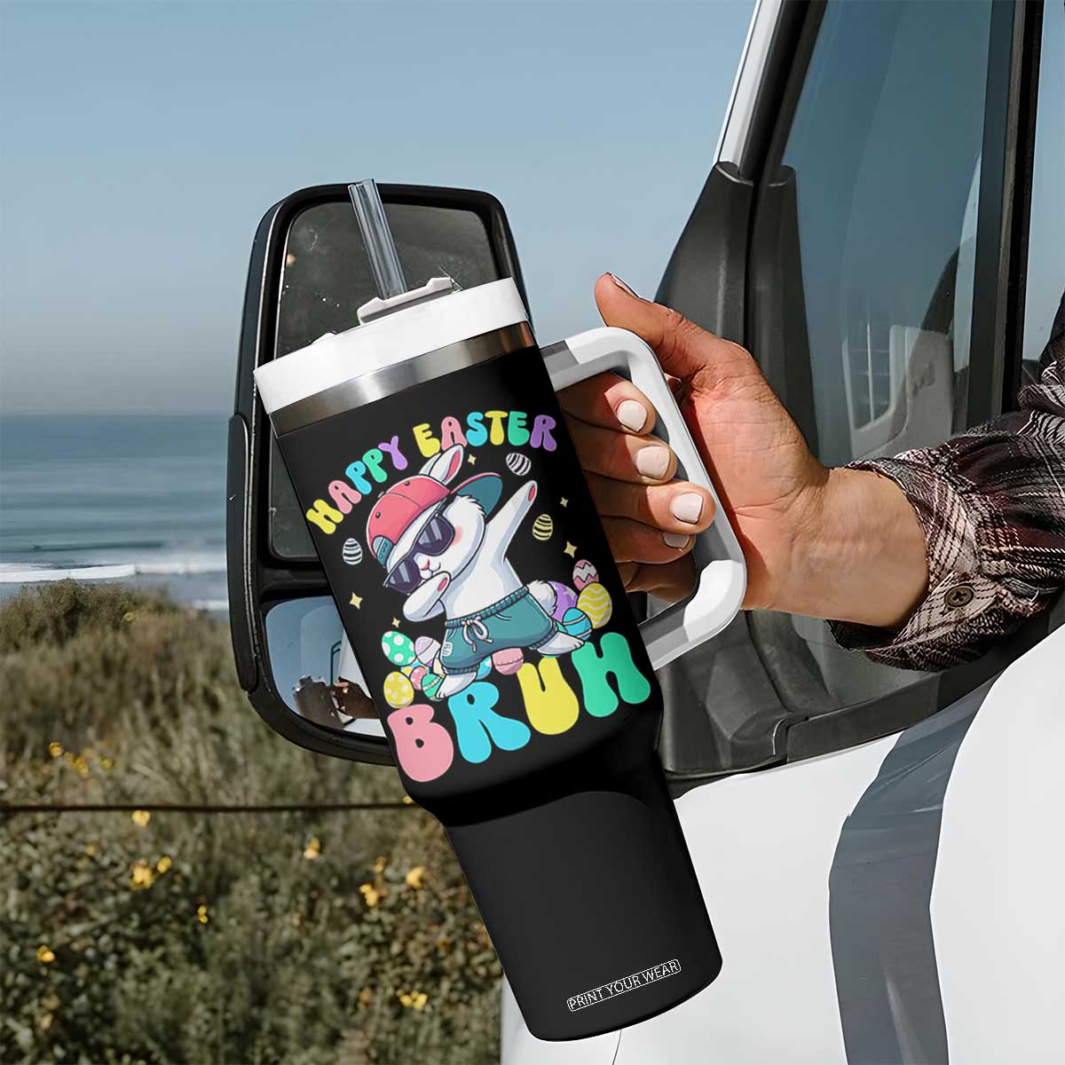 Bruh Easter Tumbler With Handle Funny Bunny Dab Rabbit Dance TS10 Print Your Wear