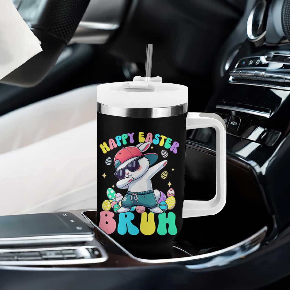Bruh Easter Tumbler With Handle Funny Bunny Dab Rabbit Dance TS10 Print Your Wear