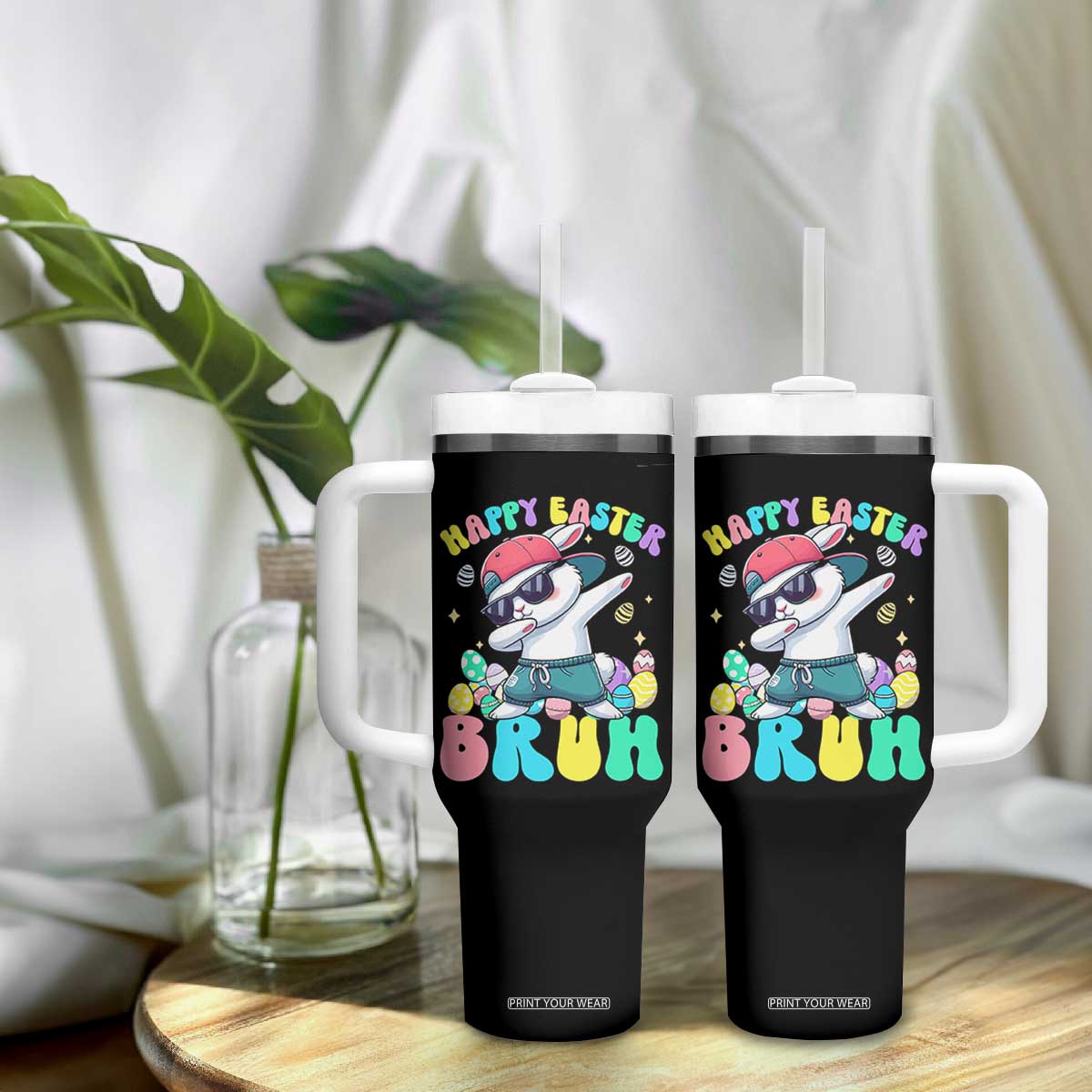 Bruh Easter Tumbler With Handle Funny Bunny Dab Rabbit Dance TS10 Print Your Wear