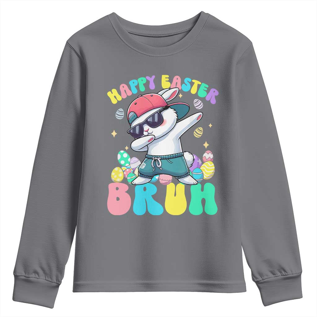 Bruh Easter Youth Sweatshirt Funny Bunny Dab Rabbit Dance TS10 Charcoal Print Your Wear