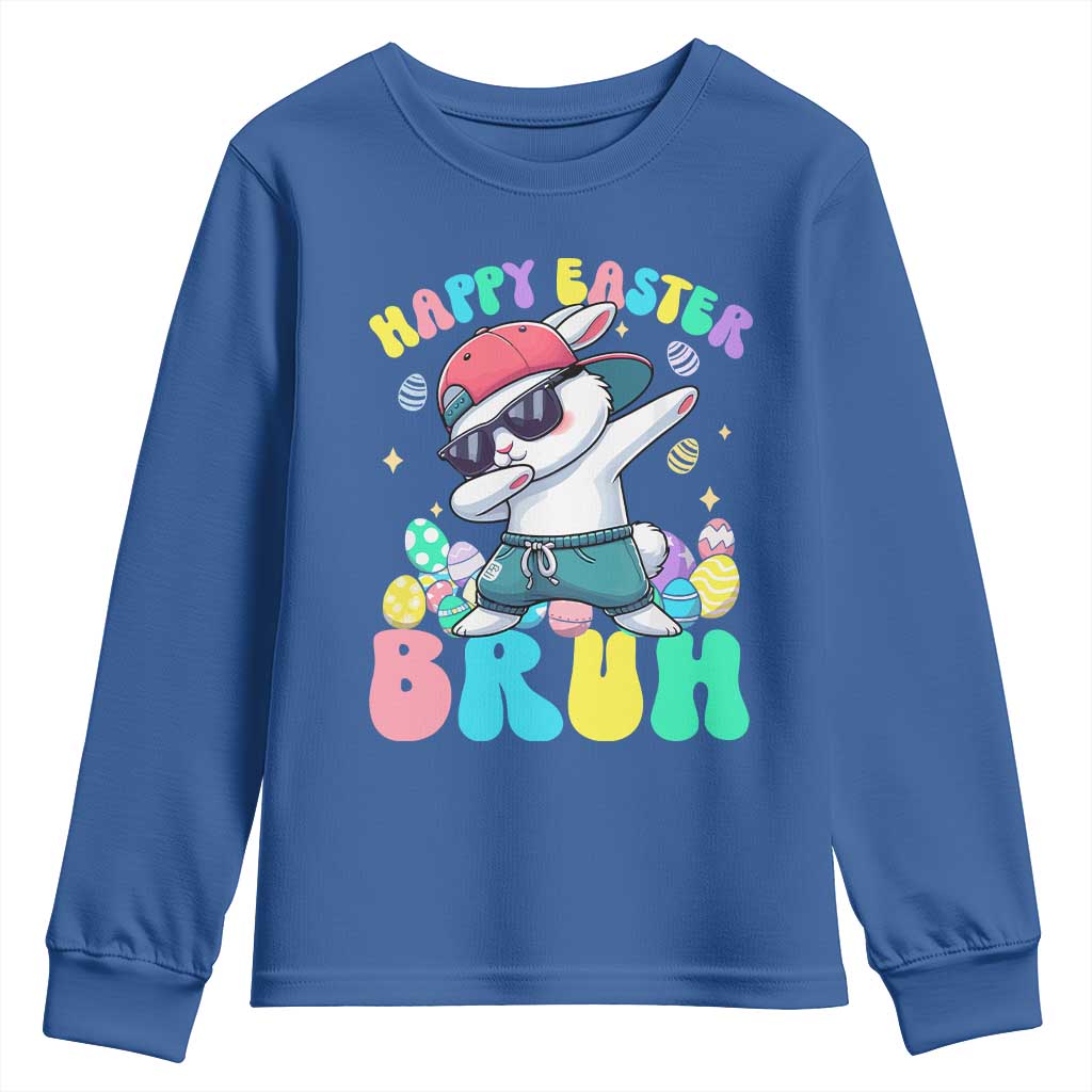 Bruh Easter Youth Sweatshirt Funny Bunny Dab Rabbit Dance TS10 Royal Blue Print Your Wear