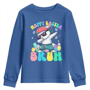 Bruh Easter Youth Sweatshirt Funny Bunny Dab Rabbit Dance TS10 Royal Blue Print Your Wear