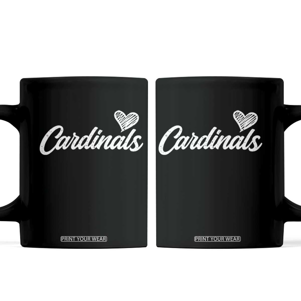 Cardinal Lovers Coffee Mug Vintage Script Heart Graphic TS10 Black Print Your Wear