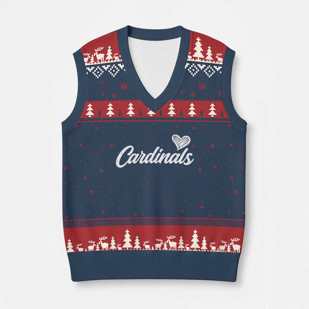 Cardinal Lovers V-Neck Knit Sweater Vest Vintage Script Heart Graphic TS10 Navy Red Print Your Wear