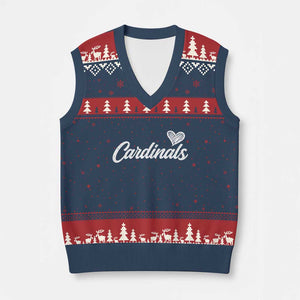 Cardinal Lovers V-Neck Knit Sweater Vest Vintage Script Heart Graphic TS10 Navy Red Print Your Wear