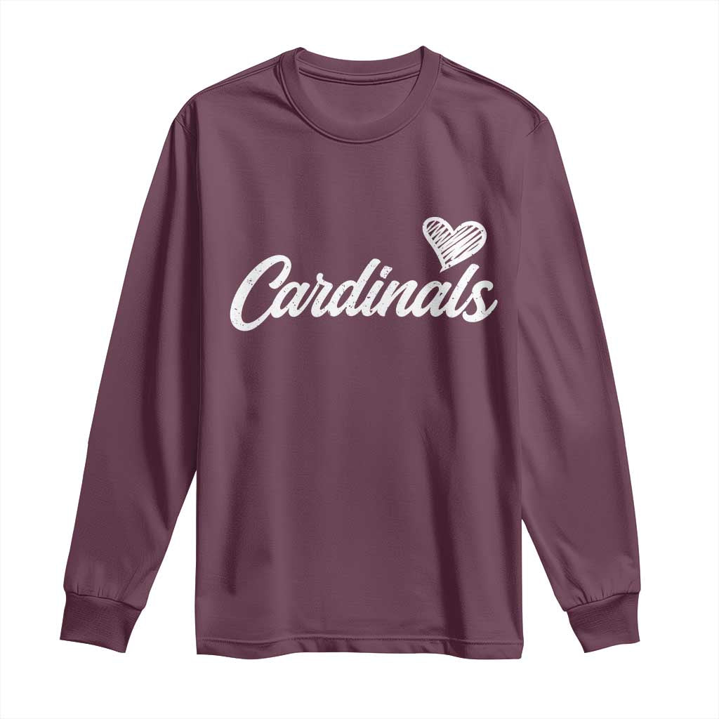 Cardinal Lovers Long Sleeve Shirt Vintage Script Heart Graphic TS10 Maroon Print Your Wear