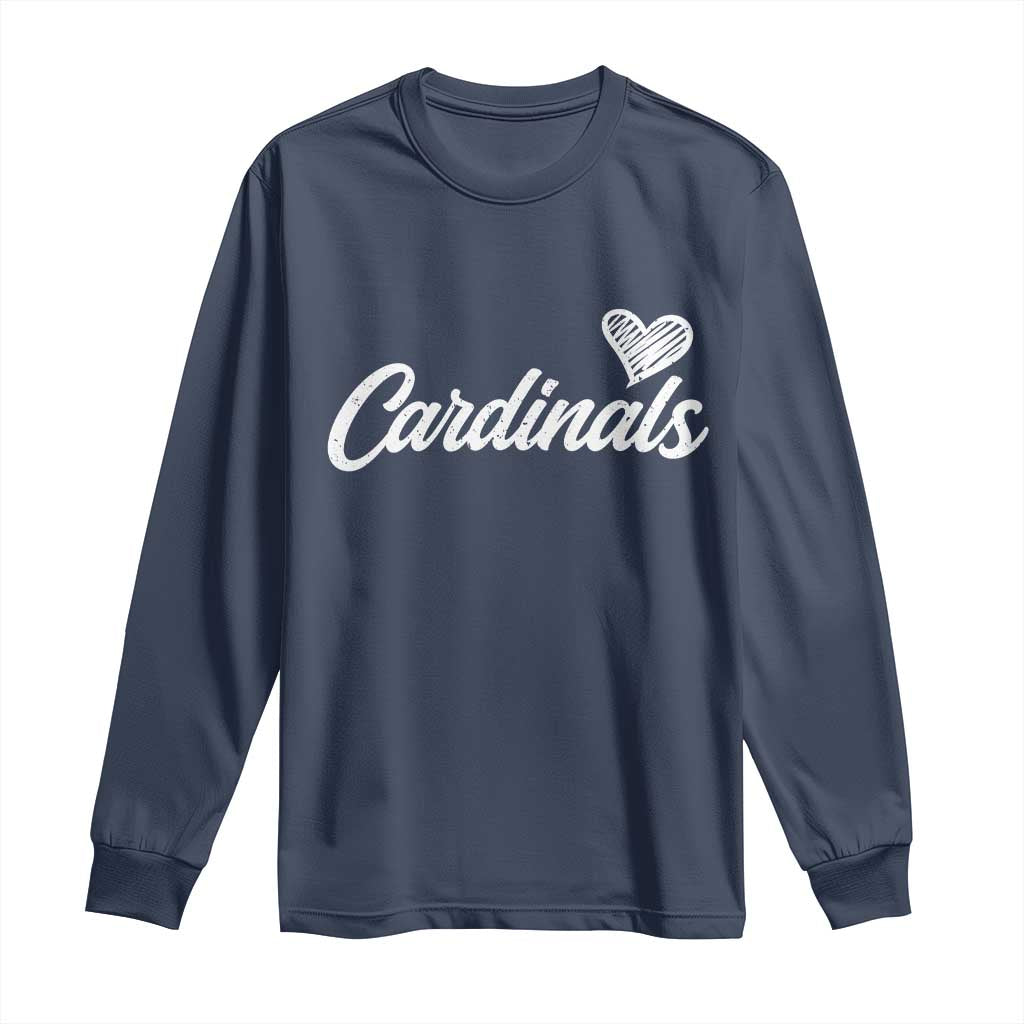 Cardinal Lovers Long Sleeve Shirt Vintage Script Heart Graphic TS10 Navy Print Your Wear