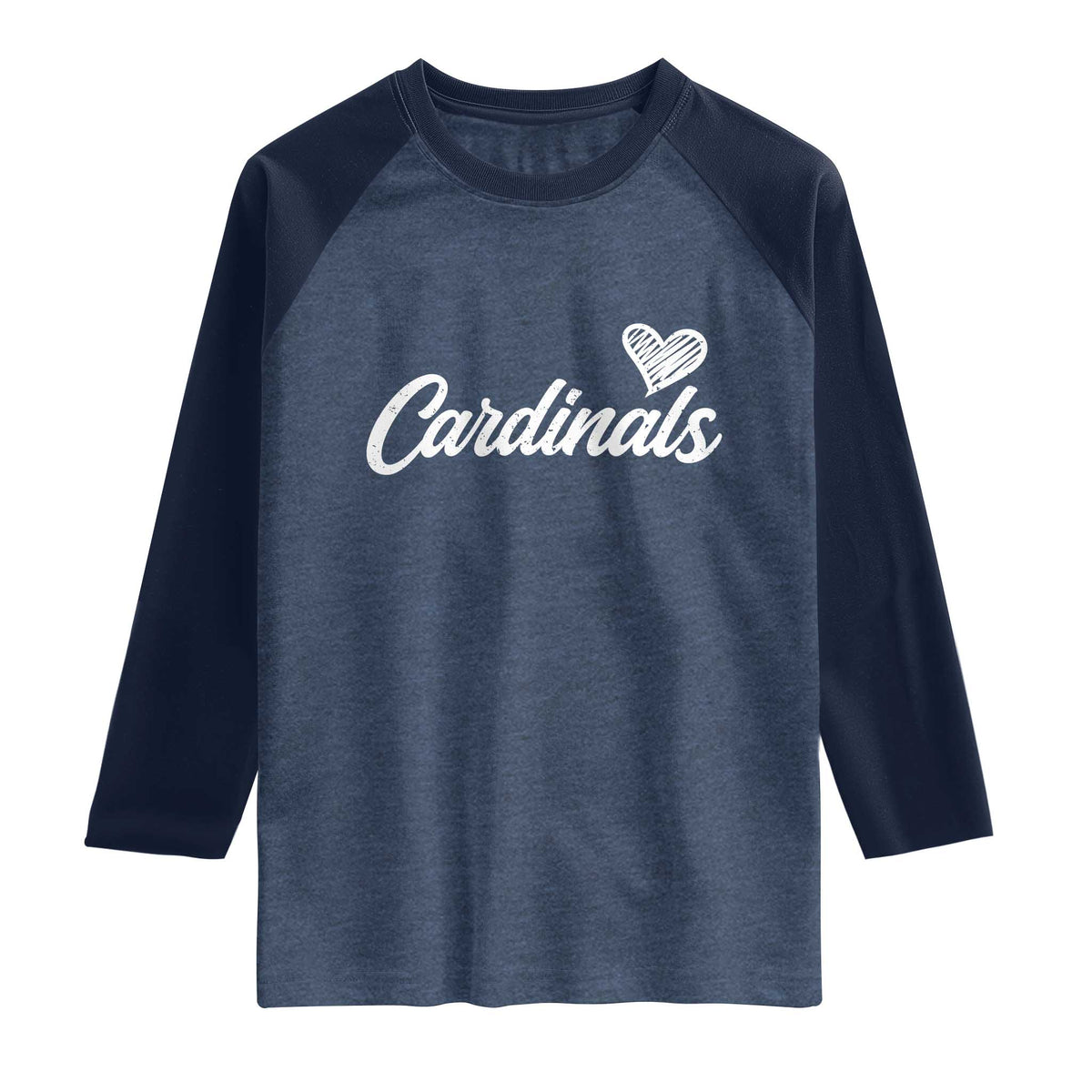 Cardinal Lovers Raglan Shirt Vintage Script Heart Graphic TS10 Heather Denim Navy Print Your Wear
