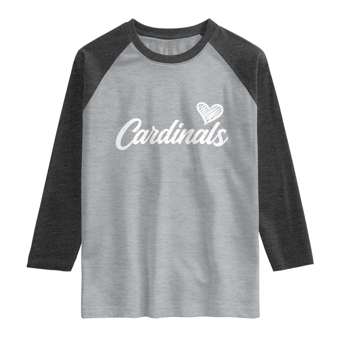 Cardinal Lovers Raglan Shirt Vintage Script Heart Graphic TS10 Heather Gray Heather Charcoal Print Your Wear