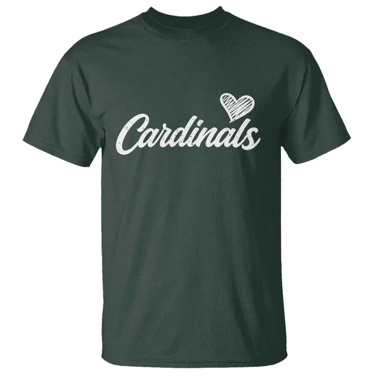 Cardinal Lovers T Shirt Vintage Script Heart Graphic TS10 Dark Forest Green Print Your Wear