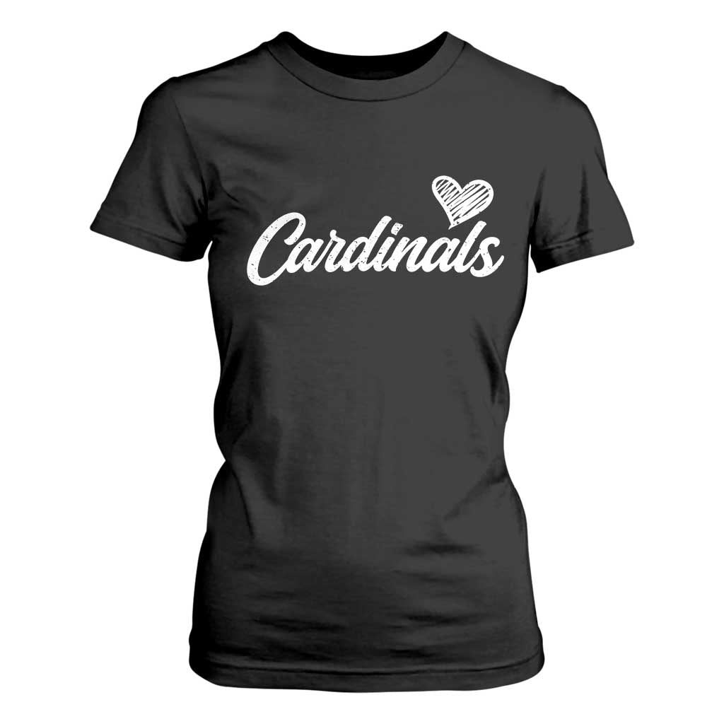 Cardinal Lovers T Shirt For Women Vintage Script Heart Graphic TS10 Black Print Your Wear