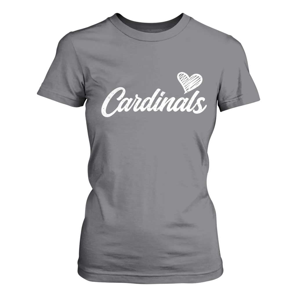 Cardinal Lovers T Shirt For Women Vintage Script Heart Graphic TS10 Charcoal Print Your Wear