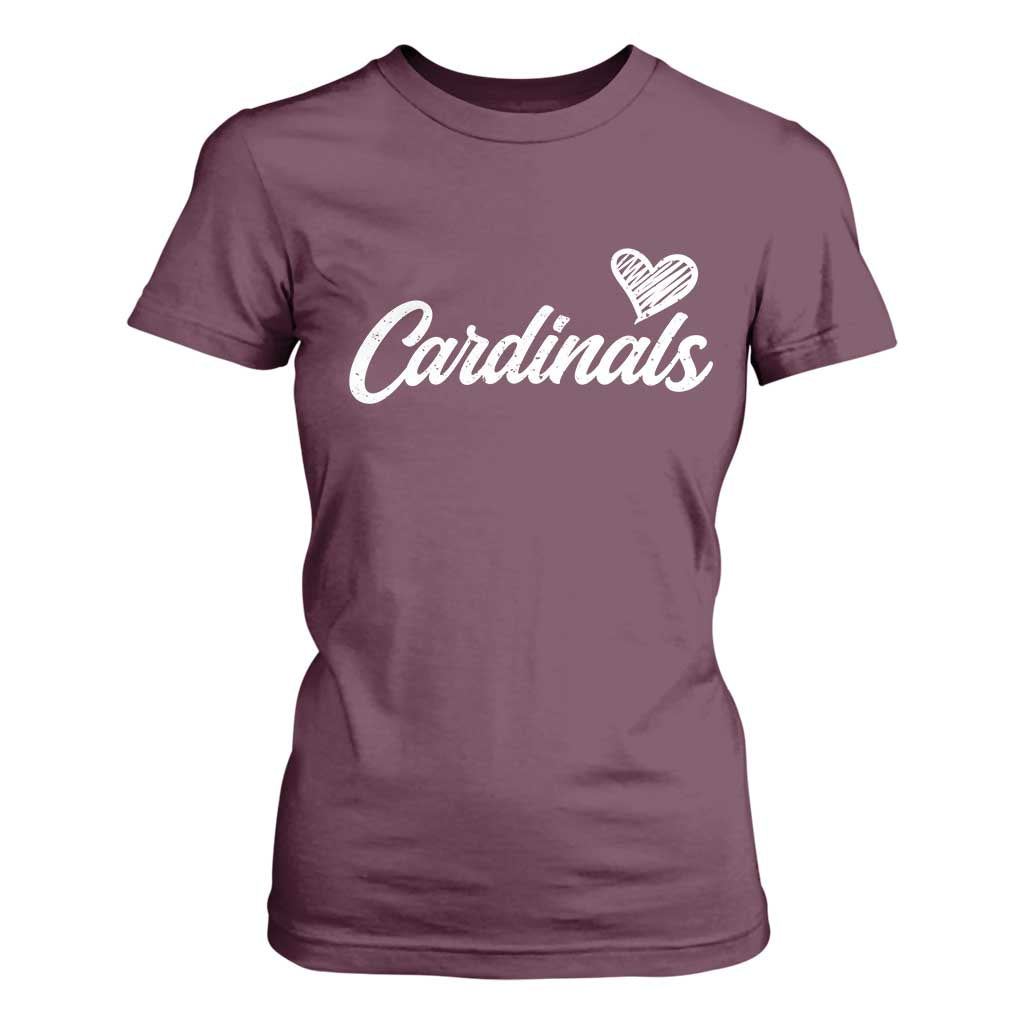 Cardinal Lovers T Shirt For Women Vintage Script Heart Graphic TS10 Maroon Print Your Wear