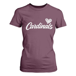Cardinal Lovers T Shirt For Women Vintage Script Heart Graphic TS10 Maroon Print Your Wear