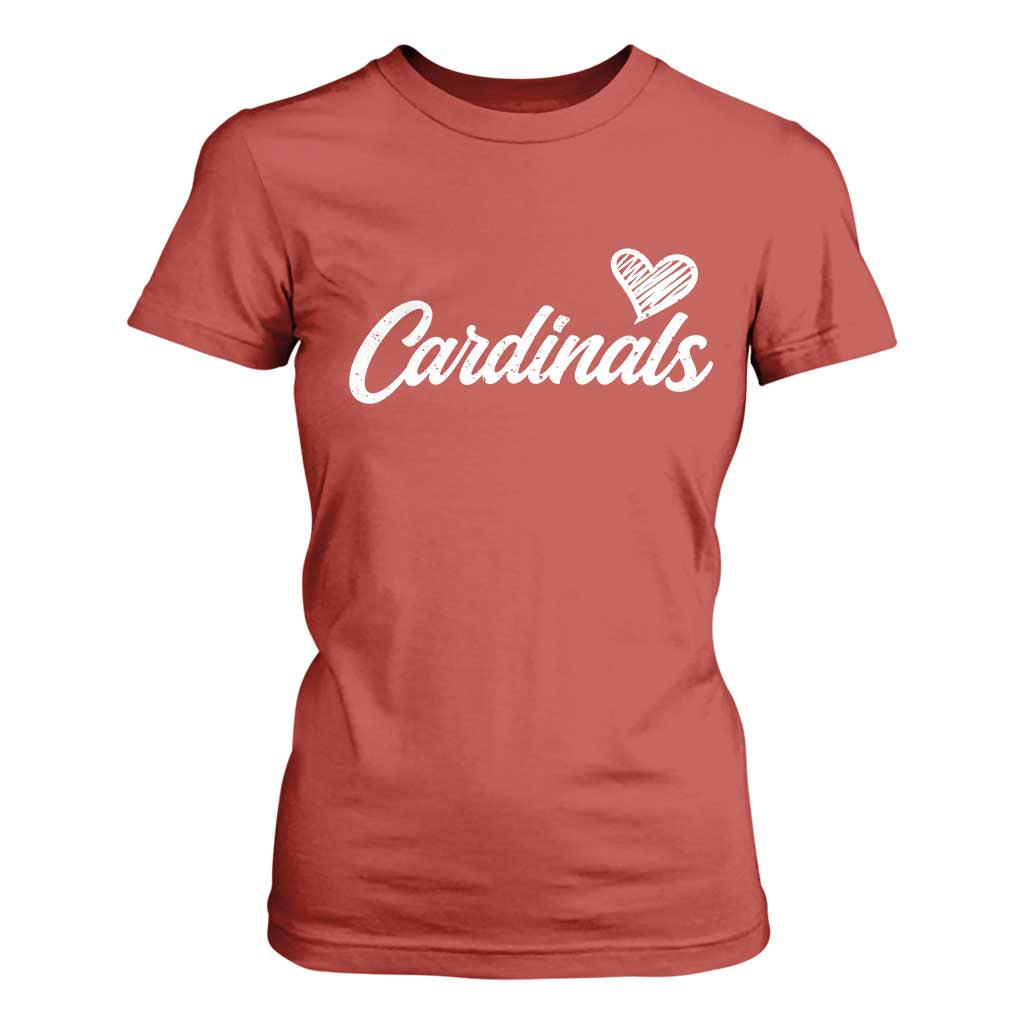 Cardinal Lovers T Shirt For Women Vintage Script Heart Graphic TS10 Red Print Your Wear