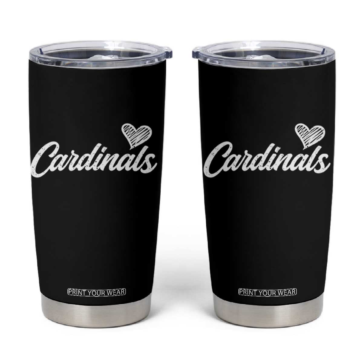 Cardinal Lovers Tumbler Cup Vintage Script Heart Graphic TS10 Black Print Your Wear