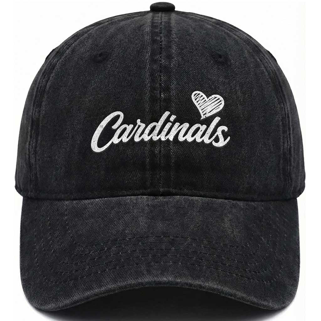 Cardinal Lovers Washed Cotton Baseball Cap Vintage Script Heart Graphic TS10 Print Your Wear