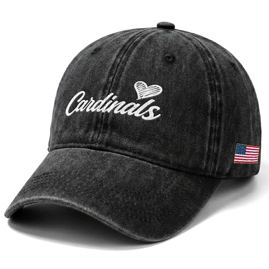 Cardinal Lovers Washed Cotton Baseball Cap Vintage Script Heart Graphic TS10 Print Your Wear