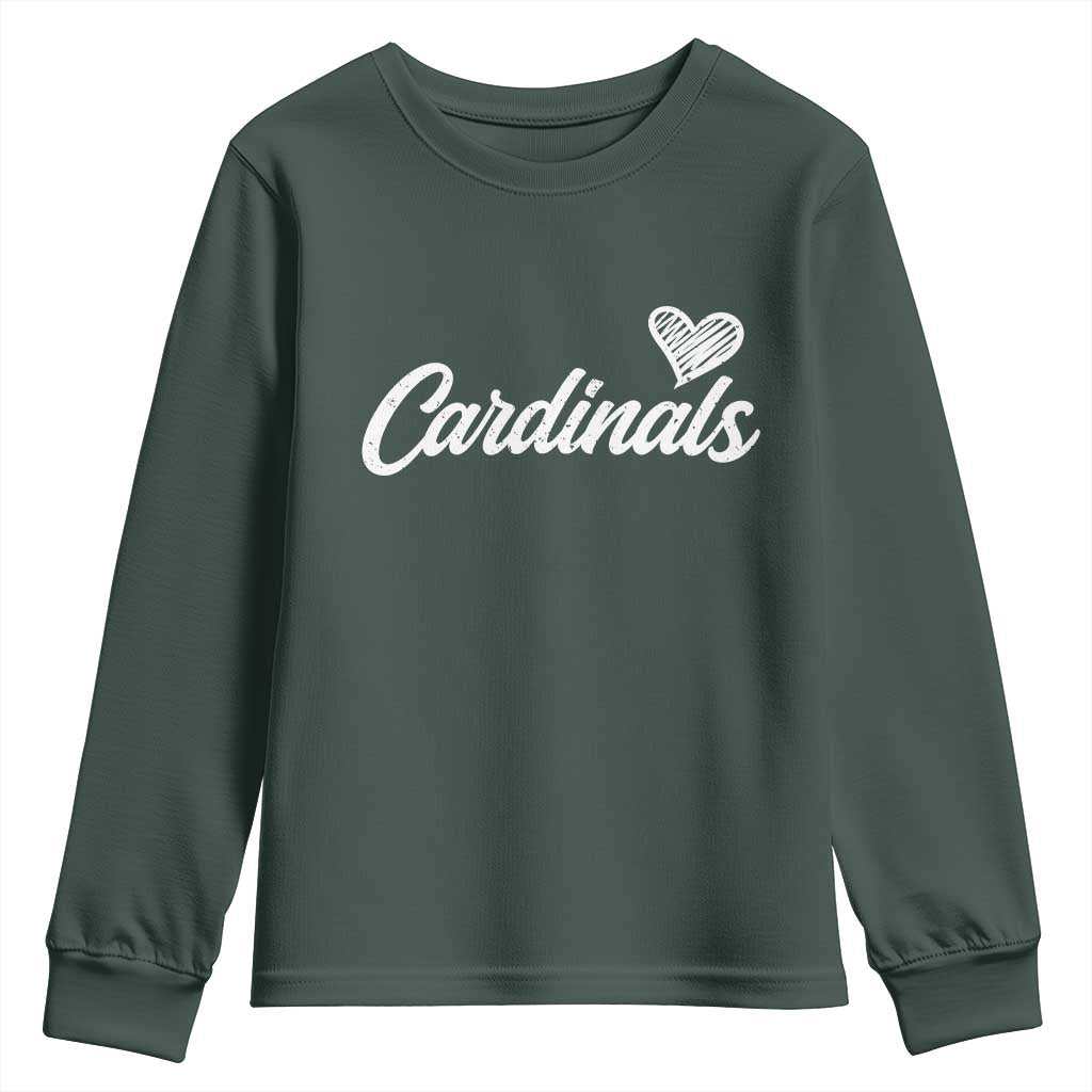 Cardinal Lovers Youth Sweatshirt Vintage Script Heart Graphic TS10 Dark Forest Green Print Your Wear