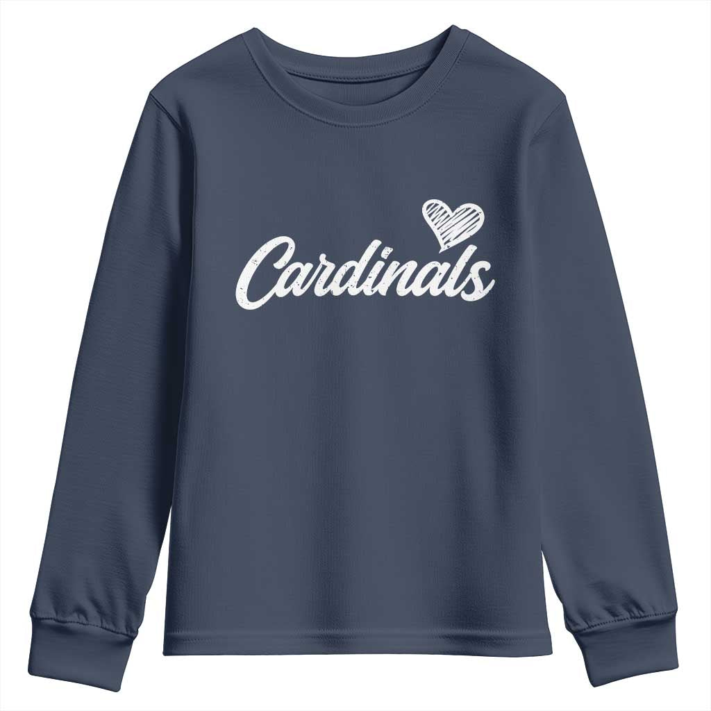 Cardinal Lovers Youth Sweatshirt Vintage Script Heart Graphic TS10 Navy Print Your Wear