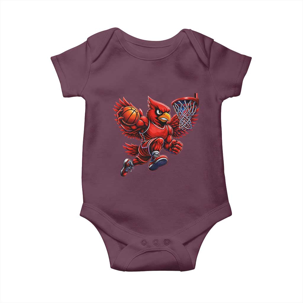 Cardinal Playing Basketball Graphic Baby Onesie Dunk Mascot Sports Fan Gift TS10 Maroon Print Your Wear
