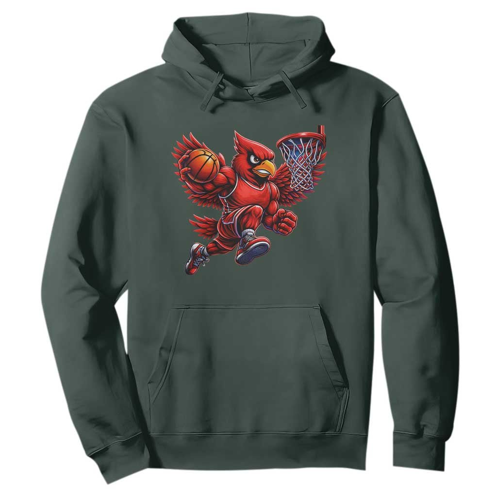 Cardinal Playing Basketball Graphic Hoodie Dunk Mascot Sports Fan Gift TS10 Dark Forest Green Print Your Wear