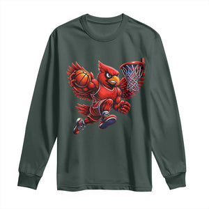Cardinal Playing Basketball Graphic Long Sleeve Shirt Dunk Mascot Sports Fan Gift TS10 Dark Forest Green Print Your Wear