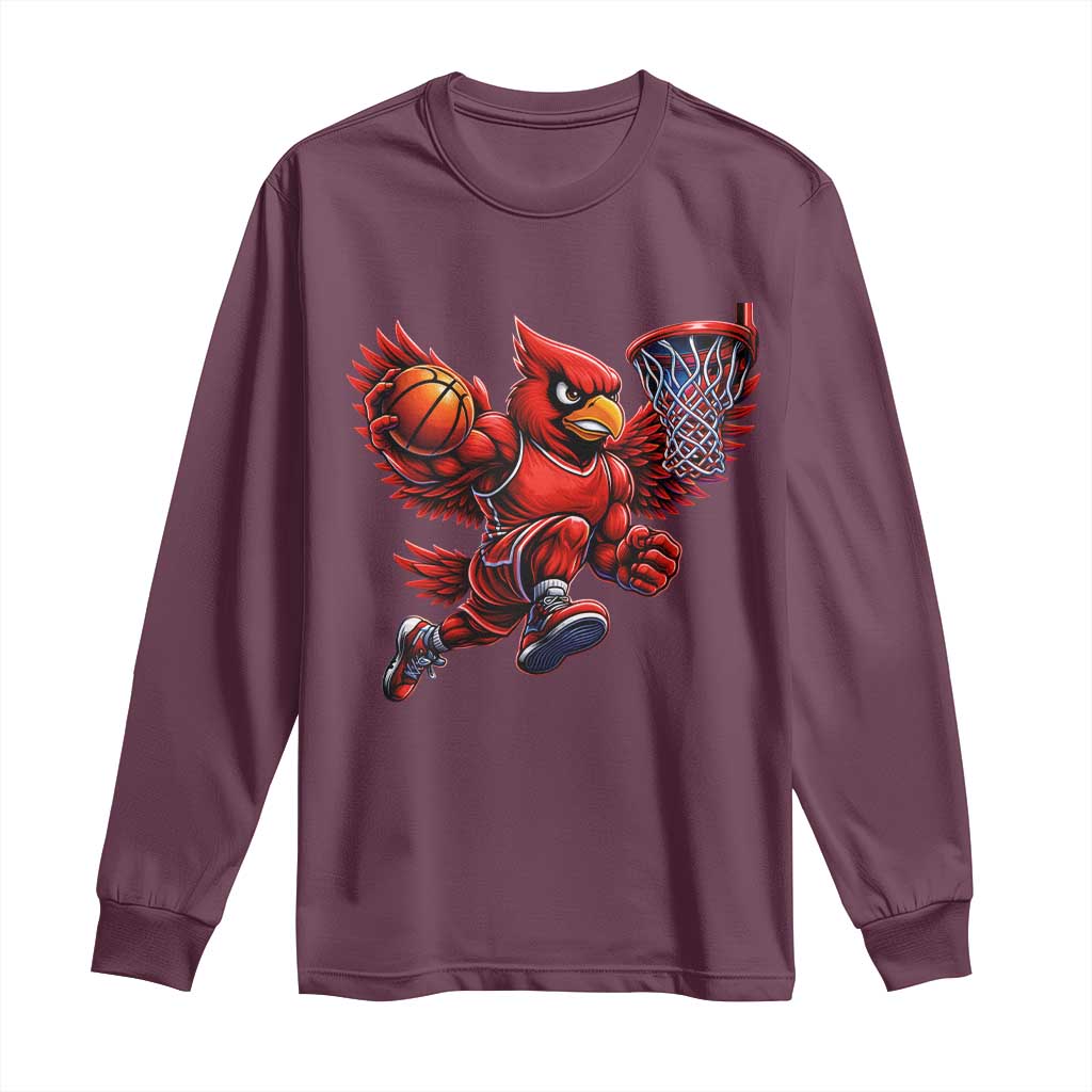 Cardinal Playing Basketball Graphic Long Sleeve Shirt Dunk Mascot Sports Fan Gift TS10 Maroon Print Your Wear