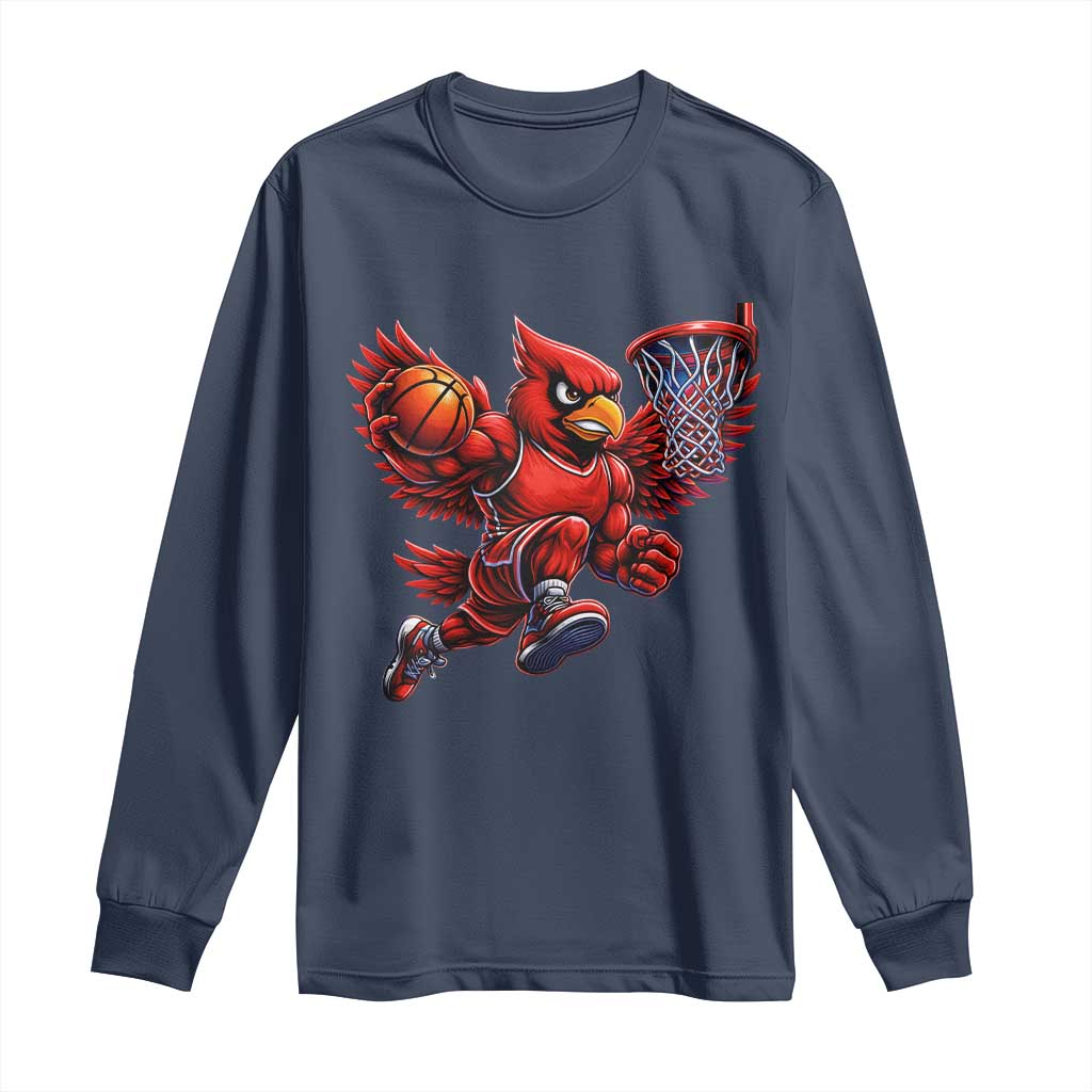 Cardinal Playing Basketball Graphic Long Sleeve Shirt Dunk Mascot Sports Fan Gift TS10 Navy Print Your Wear