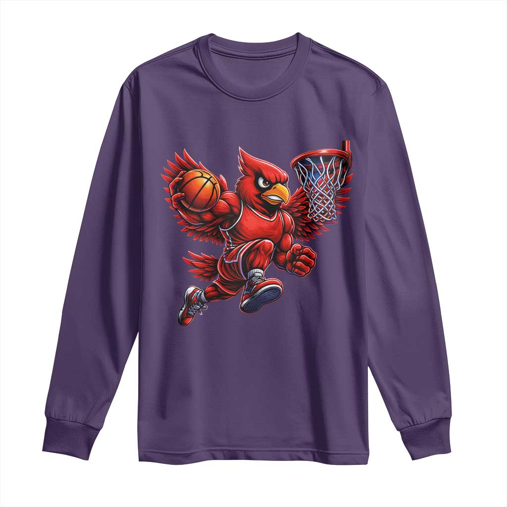 Cardinal Playing Basketball Graphic Long Sleeve Shirt Dunk Mascot Sports Fan Gift TS10 Purple Print Your Wear