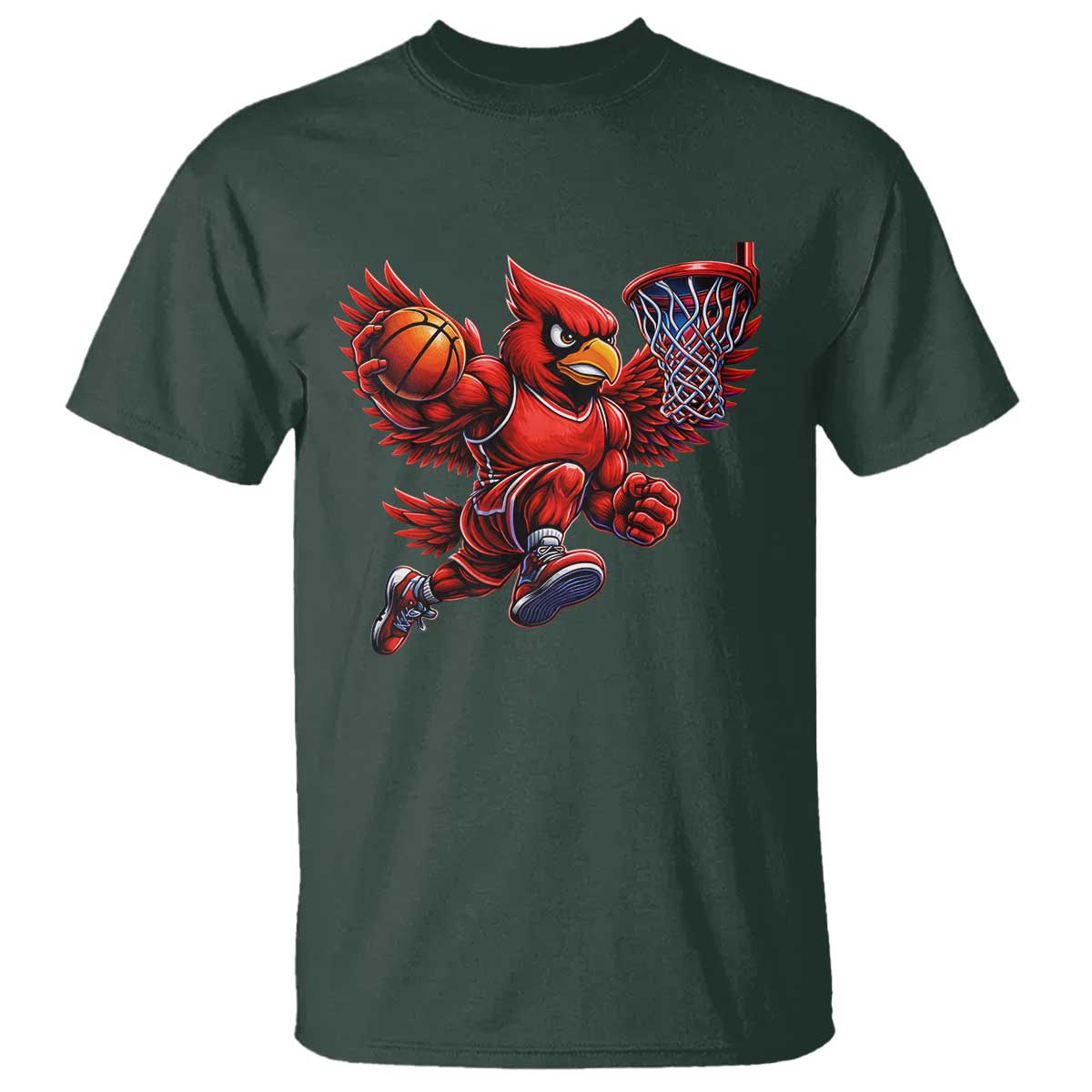 Cardinal Playing Basketball Graphic T Shirt Dunk Mascot Sports Fan Gift TS10 Dark Forest Green Print Your Wear