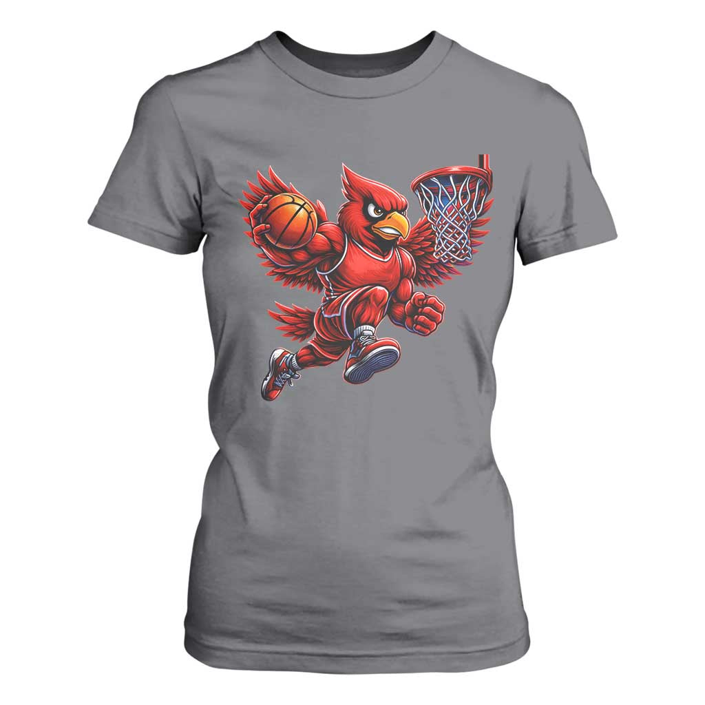 Cardinal Playing Basketball Graphic T Shirt For Women Dunk Mascot Sports Fan Gift TS10 Charcoal Print Your Wear