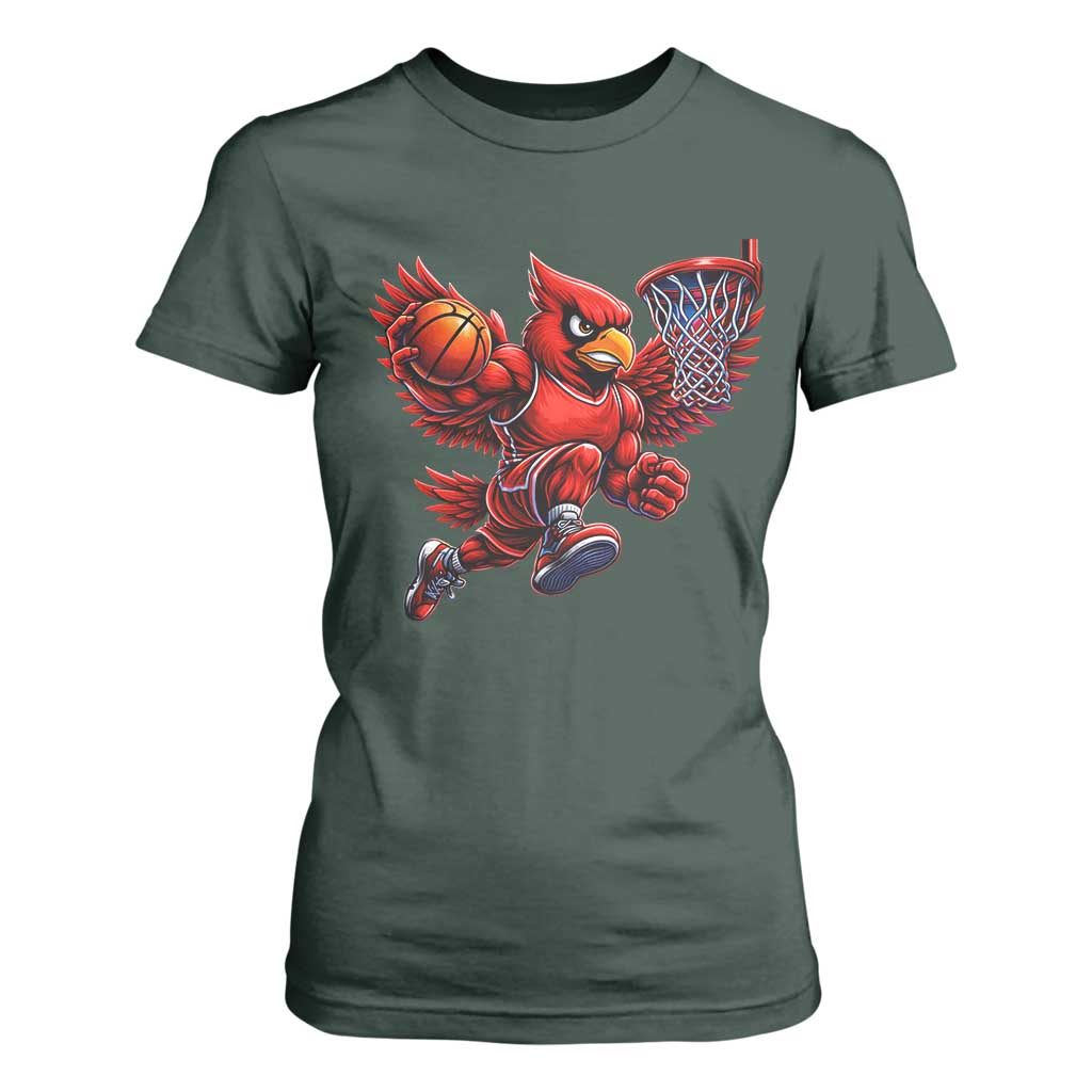 Cardinal Playing Basketball Graphic T Shirt For Women Dunk Mascot Sports Fan Gift TS10 Dark Forest Green Print Your Wear
