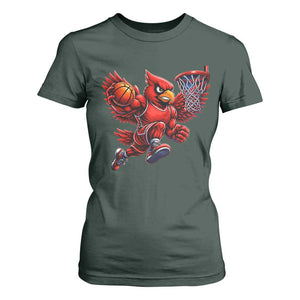 Cardinal Playing Basketball Graphic T Shirt For Women Dunk Mascot Sports Fan Gift TS10 Dark Forest Green Print Your Wear