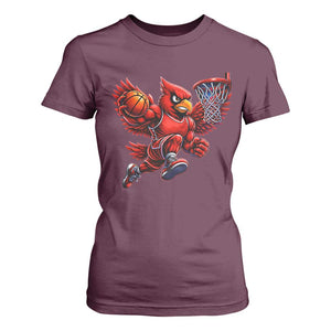 Cardinal Playing Basketball Graphic T Shirt For Women Dunk Mascot Sports Fan Gift TS10 Maroon Print Your Wear