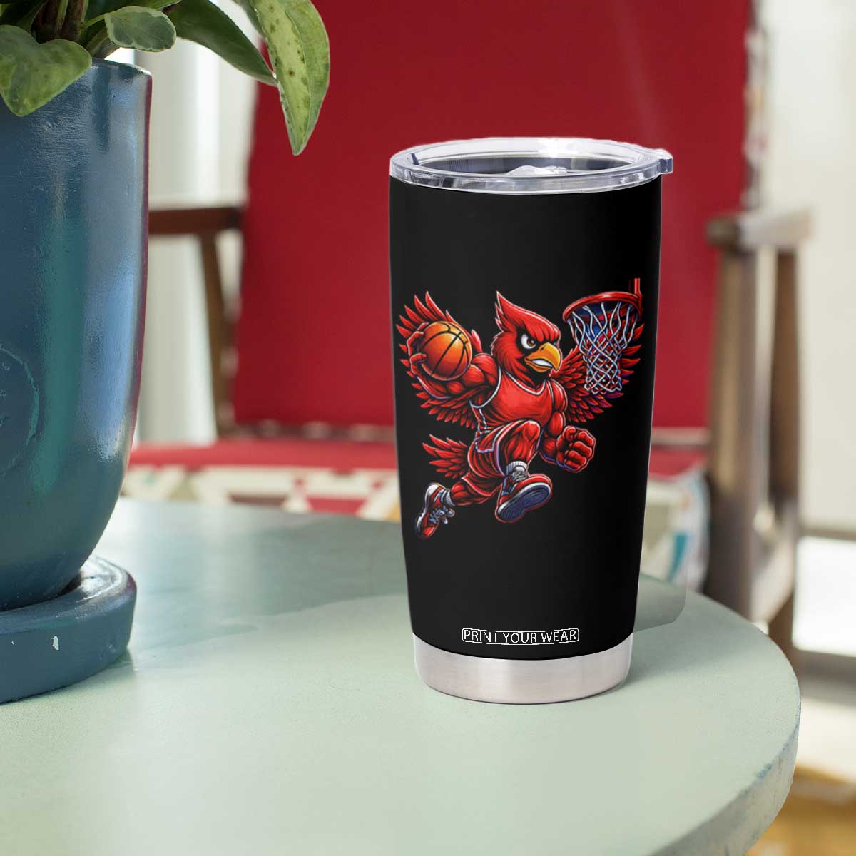 Cardinal Playing Basketball Graphic Tumbler Cup Dunk Mascot Sports Fan Gift TS10 Print Your Wear